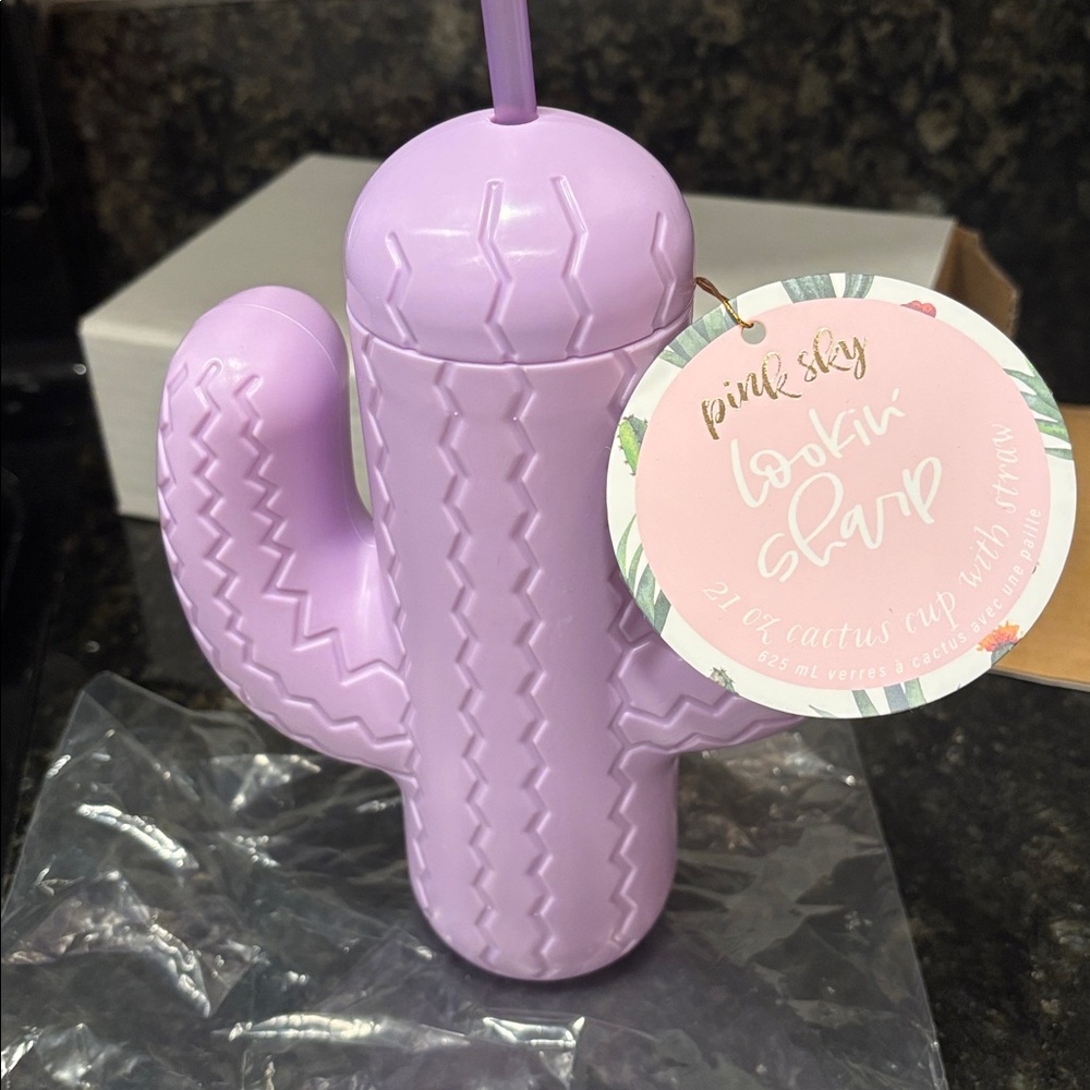 Viral FabFitFun Pink Sky Cactus Cup With Straw